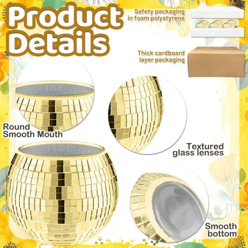 6 Pcs Disco Ball Vase,5 X 6 Disco Ball Centerpieces,Glass Disco Ball Planter Mirror Disco Ball Decor Can Be Used for Wedding Centerpieces,Birthday,Office(Gold)