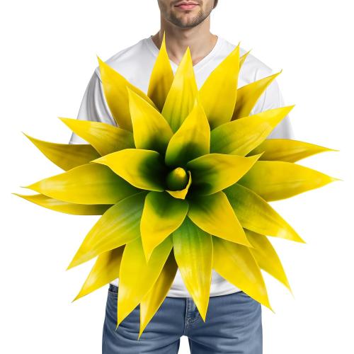 Velener Artificial Agave Fake Plants, Yellow Fake Succuents Plant for Room Decor, Unpotted Faux Agave Plant for Outdoor/Indoor Fall Decor, Yellow, 22 inches, Set of 1