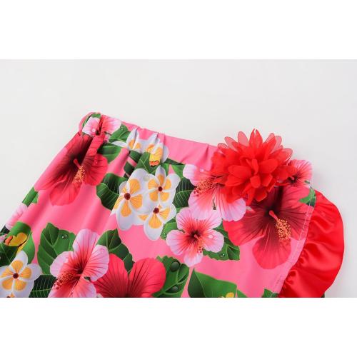 Size S....ReliBeauty Hawaiian Skirt Costume for Girls Red Flowers 6 Piece Kit
