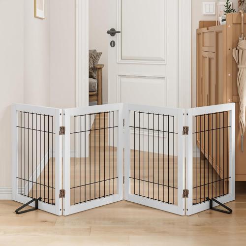 Size 24 Color White Dog Gate Indoor, Metal Dog Gates for Doorways House, 24-Inch Freestanding Pet Gates for Dogs, Puppy Fence (4 Panel, White)