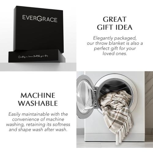 EVERGRACE Plaid Chenille Throw Blanket for Couch, Super Soft Cozy Decorative Farmhouse Plaid Throw with Tassels, Lightweight Chenille Knit Throw for Bed Sofa Gift Home Decor, Beige 50”x60”