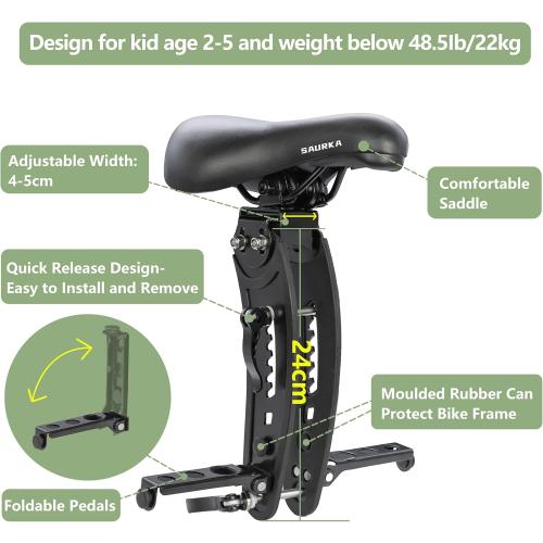 Kid Bike Seat Front Mounted and Handlebar for Mountain Bike Parent-Child Cycling, Child Bicycle Seat&Child Handlebar for All Adult MTB Bike Cycling(Foldable/Not Foldable Pedals)