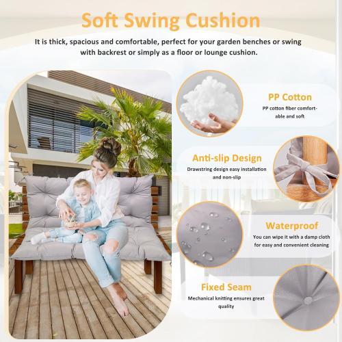 Swing Replacement Cushions for Outdoor: 2-3 Seater Waterproof Porch Bench Cushion with Backrest and Ties - 4 Thick Swing Cushion for Garden Patio Backyard Loveseat