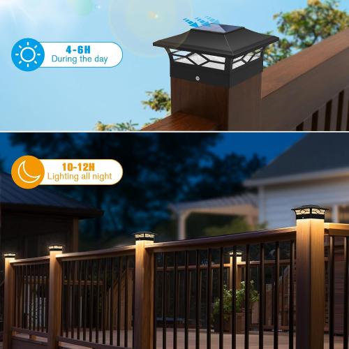 Solar Post Cap Lights Outdoor 16pack, Waterproof Solar Powered Deck Fence Post Lights for 4x4 Wood/Vinyl Posts, Solar Outdoor LED Light with Cool/Warm Lighting Decorate Garden Patio Porch…