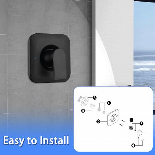 Shower Handle Replacement for Moen T2471BL Genta LX Posi-Temp Valve Trim Kit, Fits 2510 2520 2570 2590 Valves, Matte Black Shower Trim Kit Shower Lever Handle (Valve Not Included)