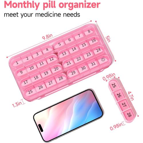Zoksi Monthly Pill Organizer 1 Time a Day, 30 Day Pill Box Organizer Once a Day, One Month Large Pill Case for Travel, 31 Day Daily Medcine Container for Vitamins, Supplement & Medication ***PURPLE & SKY BLUE***