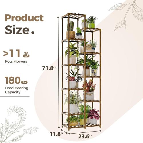 Bamworld Plant Stand Indoor Outdoor 11 Tier Tall Large Wood Plant Shelf Multi Tier Flower Stands Garden Shelves Wooden Plant Display Holder Rack for Living Room Corner
