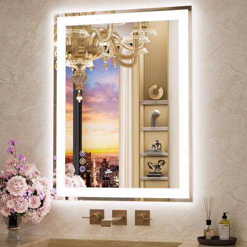 Size 24x 36 LED Bathroom Mirror with Front and Backlit, Wall Vanity Mirror with Lights, Controlled Separately LED Mirror for Bathroom, 3 Colors, Tempered Glass, Shatterproof, Anti-Fog, Memory(UL ETL)