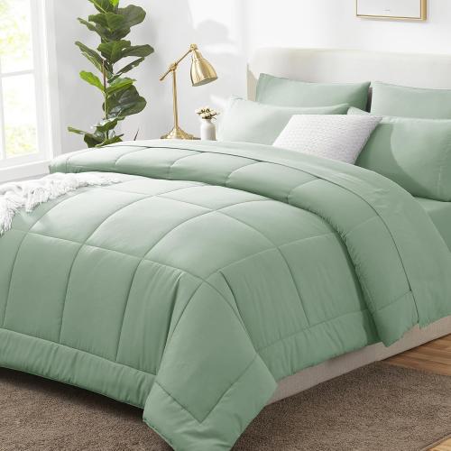 CozyLux King Size Comforter Set Sage Green, Green Comforter King Size, All Season Bedding Sets with Stitch Quilted Comforter