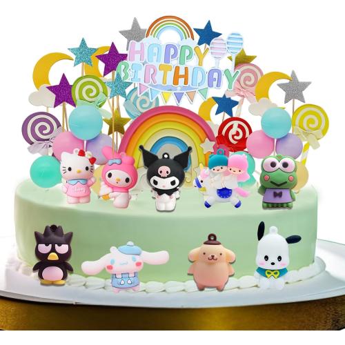 34 Pcs Cute Anime Cake Topper, Educatgame Kawaii Anime Cake Decorations Figures Set, Great for Theme Birthday Party Decoration Supplies