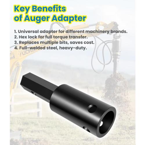 Heavy Duty Auger Adapter 2-9/16 Female Round to 2 Male Hex for Augers, Skid Steers, Tractors, Post Hole Diggers