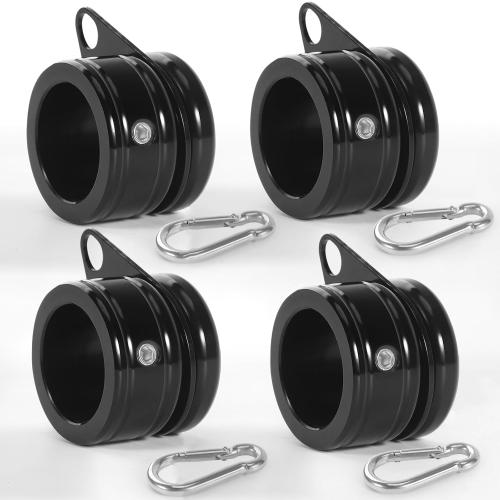 Flag Pole Rings, Aluminum Alloy Flag Pole Clips Swivels 360° Rotating Anti Wrap Mounting Ring with Carabiner, Flag Pole Kit Parts (Φ:1 Inch -Pack of 4(Black))