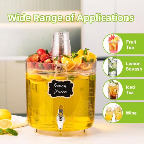 2 Gallon Beverage Dispenser for Parties 2 PACK, BPA-Free Drink Dispenser with No Drip Spigot, Juice Dispensers with Stand, Transparent Plastic Water Dispenser, Drink Fountains with Multi-Function Lid
