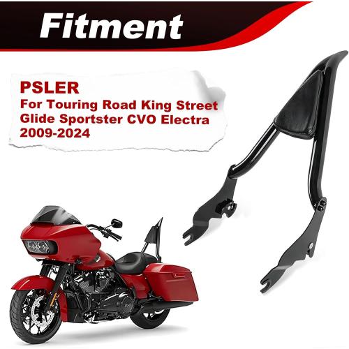 22 Height Sissy Bar, PSLER Detachable Passenger Backrest Rear Pad for Touring Street Glide Road Glide Electra Glide Road King FLHR FLHX FLHT FLTR 2009-2024 | PU leather and steel, for Touring Street Glide Road Glide Electra Glide Road King FLHR FLHX FLHT FLTR 2009-2024