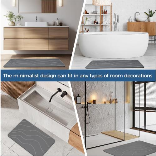 Stone Bath Mat Diatomaceous Earth Non-Slip Shower Mat,Quick Drying Diatomite Bath Stone Mat for Bathroom Floor -Super Absorbent,Natural, Easy to Clean(24×16 Grey)