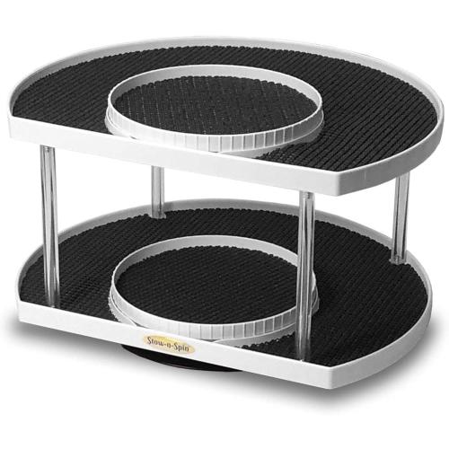 2-Tier Spice Rack Organizer for Cabinet | Rotating Lazy Susan Spice Organizer Holds 40 Spice Jars | Countertop & Pantry Spice Shelf for Kitchen Organization & Storage (White)