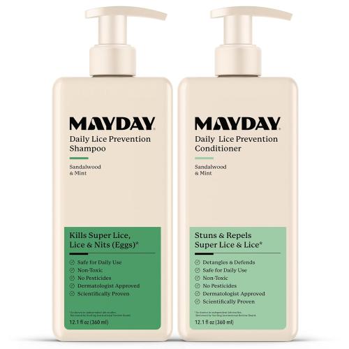MAYDAY Daily Lice Routine, 12oz Shampoo & Conditioner, Sandalwood & Mint