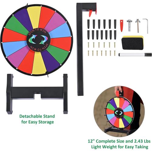 WinSpin 12 Color Prize Wheel Tabletop 14 Slots Heavy Duty Editable Spinning Wheel for Fortune Spinning Game Carnival & Tradeshow, Classic Series