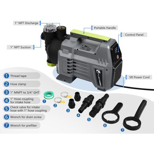 FLUENTPOWER 1.5HP Automatic Garden Booster Pump with Integrated Prefilter, 1300GPH, Lift 150FT, Portable Shallow Well Jet Pump, Water Transfer Draining Pump for Home Garden Lawn Sprinkler Irrigation