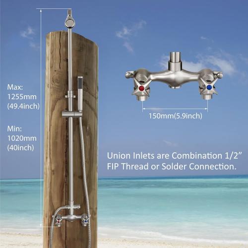Aolemi Wall Mount Outdoor Shower Kit,Outdoor Shower Fixtures Faucet System with Handheld Spray,Double Handle 6 Inch Center Exposed Shower with Shower Head Brushed Nickel