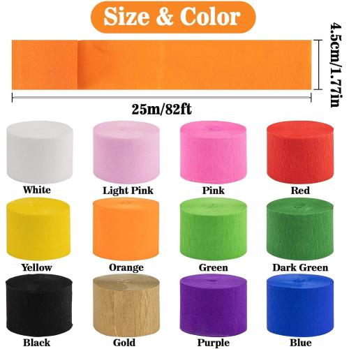 MAQIHAN Party Crepe Paper Streamers - 12 Rolls 984ft Rainbow Crepe Paper Halloween Thanksgiving Christmas Valentine's St. Patrick's July 4th Patriotic Independence Day Wedding Baby Shower Decorations