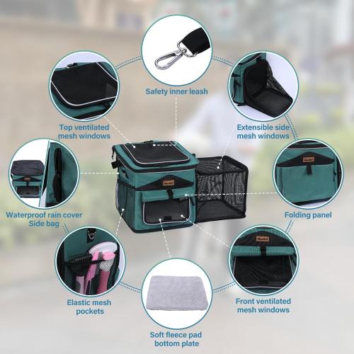 Expandable Foldable Dog Basket Backpack - Safe, Easy Travel Carrier for Small Pets (Green)