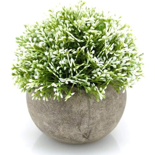 Velener White Mini Artificial Plant Topiary Ball Pot Set- Magnolia Flowers Cottagecore Decor Indoor Plant Shelf Home Office Small Desk Decorations Green Room Accessories Bathroom Kitchen Counter Aloe