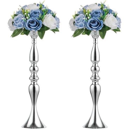 19.7, Silver, 2 Pcs Versatile Metal Flower Arrangement, Candle Holder Stand Set Candlelabra for Wedding Party Dinner Centerpiece Event Road Lead Restaurant Hotel Decoration (Silver, 19.7 H)