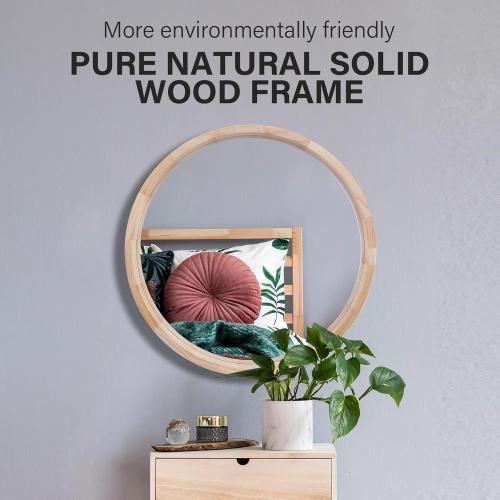 WOODEN CONGUILIAO Round Mirror, 30 Inches Wood Mirror, Wall Decorative Circle, Nature Big Bathroom Large Vanity Farmhouse for Living Room Bedroom Entryway
