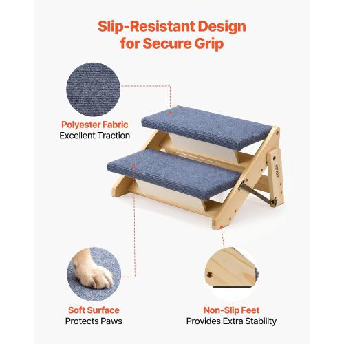 VEVOR Wood Pet Stairs, 2-Step Dog Stairs for Beds, Sofa & Cars, 110lbs Load Capacity, Floded Flat Design, Stable & Sturdy Cat & Dog Step Ladder for Small Medium Large Older Pet Puppy Essentials