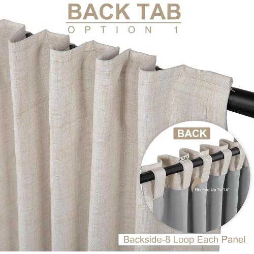 100% Blackout Shield Linen Blackout Curtains for Bedroom 108 Inches Long, Back Tab/Rod Pocket Living Room Drapes, Thermal Insulated Blackout Curtains 2 Panels Set, 50 W x 108 L,Cream