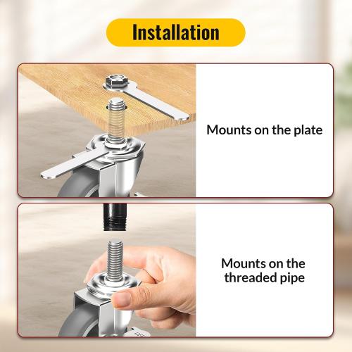 HOLKIE Caster Wheels 3 inch Locking Casters Set of 4, Threaded Stem 5/16 -18 x 1-1/2 (Diameter 5/16, Length 1-1/2) Swivel Heavy Duty Castors Gray