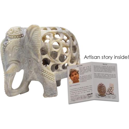 Stone Elephant Mom with Baby in Tummy Statue/Sculpture - Impossible Stone Art 5 Soapstone Collectible Elephant Figurine of Mother Elephant with Baby Inside - Unique Elephant Decor Gifts