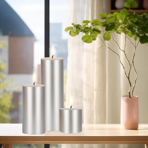 Mega Candles 1 pc Unscented Solid Silver Pillar Candles, Hand Poured Premium Wax Candle 3 Inch x 6 Inch, Home Décor, Spas, Weddings, Occasions, Party, Centerpieces, Holidays, Vigils, Prayers