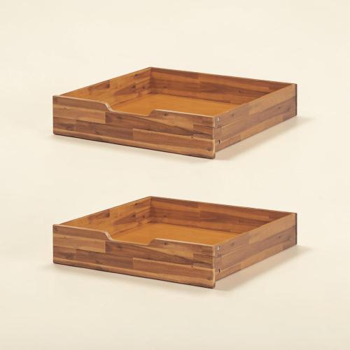NTC Solid Wood Under Bed Storage with Wheels, 2-Pack Under Bed Organizer Drawer, Space Saving Bedroom Storage Box, 100 lbs Capacity, Teak Look - Acacia