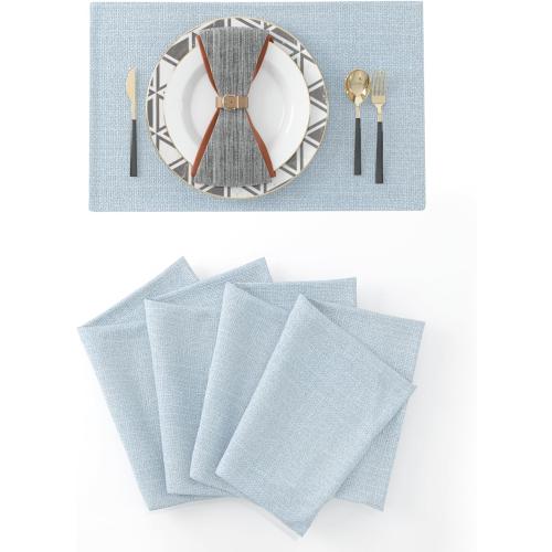 Set of 4 Soft Linen Decorative Placemats Heat Resistant Dining Table Place Mats Kitchen Table Mats 12 x 18 Light Blue