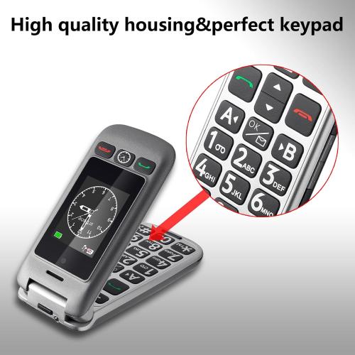 Color Grey G6 Grey - 4G LTE Unlcoked Flip Phone丨Cell Phone for Seniors with SOS Button丨Loud Speaker丨Camera丨Charging Dock丨FM Radio丨Speed Dial丨Hands-free丨Dual-LCD Large Buttons Dumb Phone