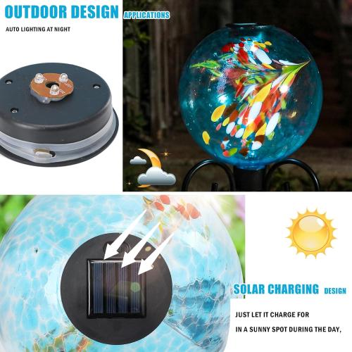 VCUTEKA Solar Gazing Ball, 10 Glass Gazing Balls Sphere with Solar Light for Garden Lawn Outdoor Ornament Yard Decorative, Swirl Lights