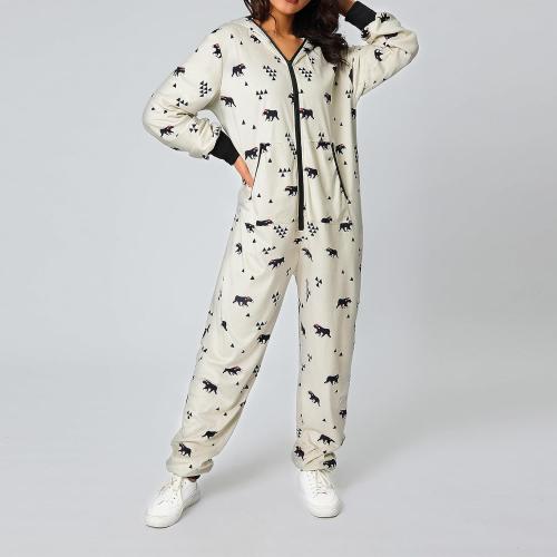 KMBANGI Women Christmas One Piece Pjs Hooded Fleece Jumpsuit with Pocket Zipper Romper Printed Pajamas Holiday Sleepwears size medium