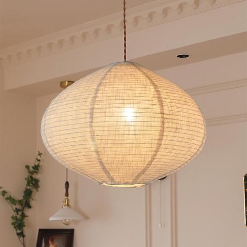 METHEDEECO 1PCS Hanging Fabric Lamp Shade 16inch,Handmade Linen Pendant Light Shade Handmade Minimalist White Beige foldable Hanging Lanterns for bedroom Living Room kitchen,house gift
