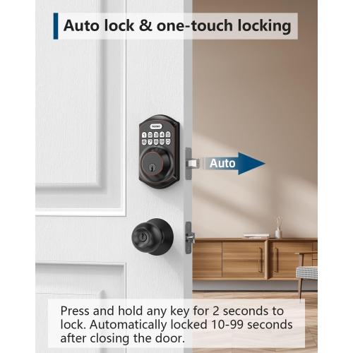 TEEHO TE001 Keyless Entry Door Lock with Keypad - Smart Deadbolt Lock for Front Door with 2 Keys - Auto Lock - Easy Installation - Oil-Rubbed Bronze