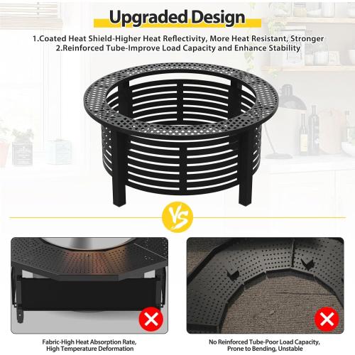 Fire Pit Surround Tabletop for Solo Stove Bonfire & Ranger 2.0 with Heat Shield, 36'' Powder-Coated Iron Surround Solo Stove Accessories for Safety & Extra Space, 25 Inner Fits Most Firepits, Black