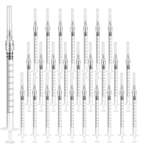 Clear 100 Pack Luer Lock Syringe 1ml with 27Ga 1/2 Inch Needle - Disposable Syringes 1ml with Sharp Needles - Individually Sealed, Sanitized 1ml Syringes with Needle Set for Refilling Liquid, DIY