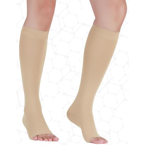 MD 2 Pairs 20-30 mmHg Medical Compression Socks for Women & Men, Knee High Open Toe Stockings, Circulation Support