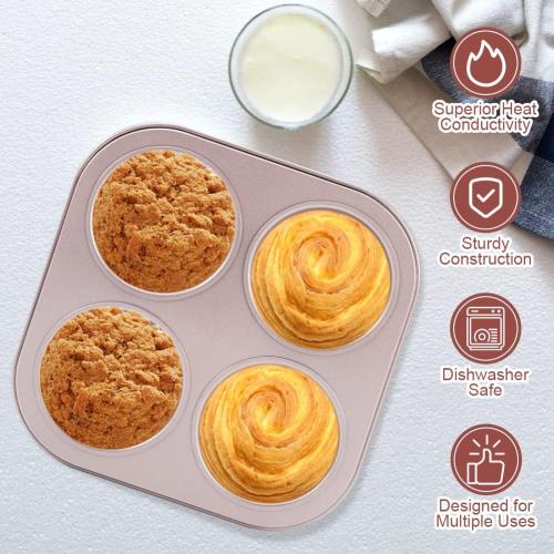 4 Cup Muffin Pan Baking Tray- Non-Stick Cupcake Tin Mold - Carbon Steel Cake Mould For Home, Cafe Bar and Restaurant(champagne)