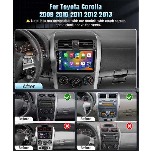 Android Car Stereo for Toyota Corolla 2009 2010 2011 2012 2013 Wireless Carplay Android Auto, 2 32G 9 inch Touch Screen Radio Bluetooth Car Audio Receivers in Dash GPS WiFi Mirrorlink SWC