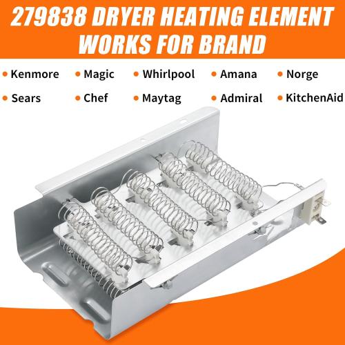 Upgraded W10724237 279838 Dryer Heating Element, 4531017 Dryer Heating Element For Whirlpool Kenmore Maytag Amana Sears Admiral Kitchenaid, Replaces 3398064, 3403585, 8565582, PS3343130, AP3094254