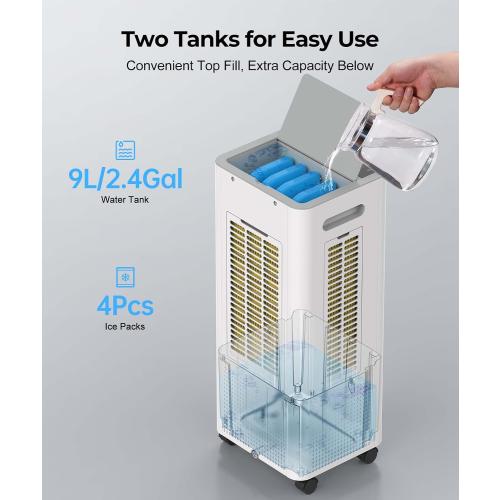 Portable Evaporative Air Cooler for Bedroom: PNTCK Swamp Cooler Fan & Humidifier with 2.1Gal Tank with, Remote, 2 Ice Packs, 3 Speeds, 3 modes, 12H Timer, Evaporative cooler for Room Indoors