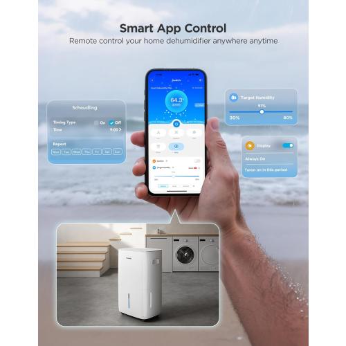 GoveeLife Dehumidifier for Home 4,500 Sq.Ft, 50 to 137 Pint Smart Auto Humidity Control, Drain Hose, 2.0Gal Bucket, Compressor Dehumidifiers for Basement with Auto Shut Off, Bathroom, Garage, w/WiFi