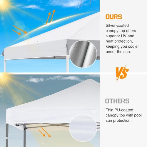 EAGLE PEAK Pop Up Canopy Tent with Wheeled Carry Bag, 8 Stakes, 4 Ropes, 4 Weight Bags, Easy Set Up Tent Canopy, 10x10 ft, 100sqft of Shade, White